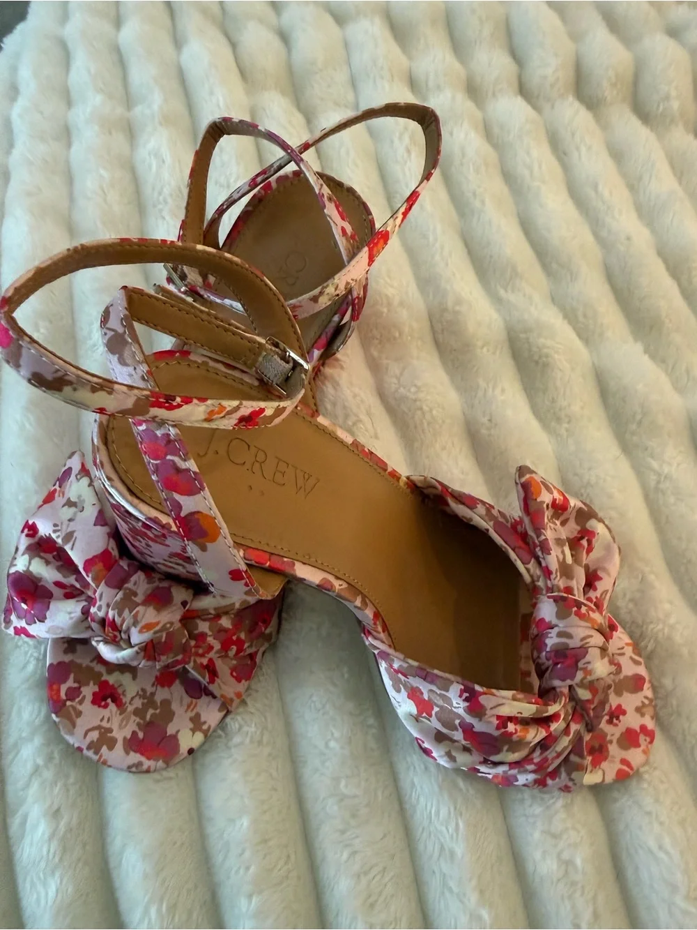 J. Crew Floral Pink Block Heel Sandal with Ankle Strap